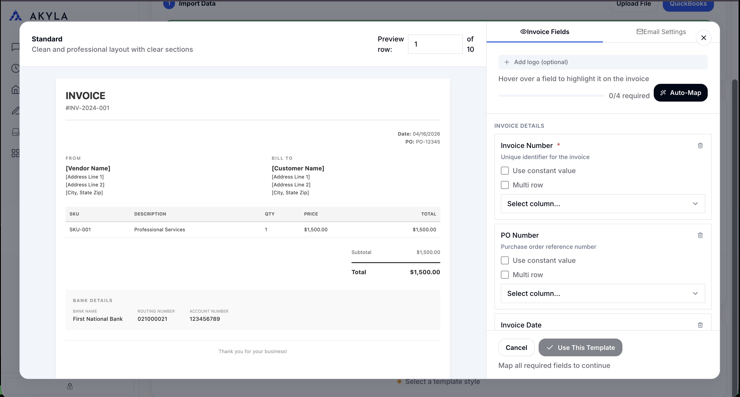 Auto-Generate Invoices From Your Data — Set up your invoice template